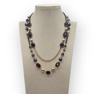 Deep Garnet & Amethyst White House Black Market Layered Beaded Chain Necklace